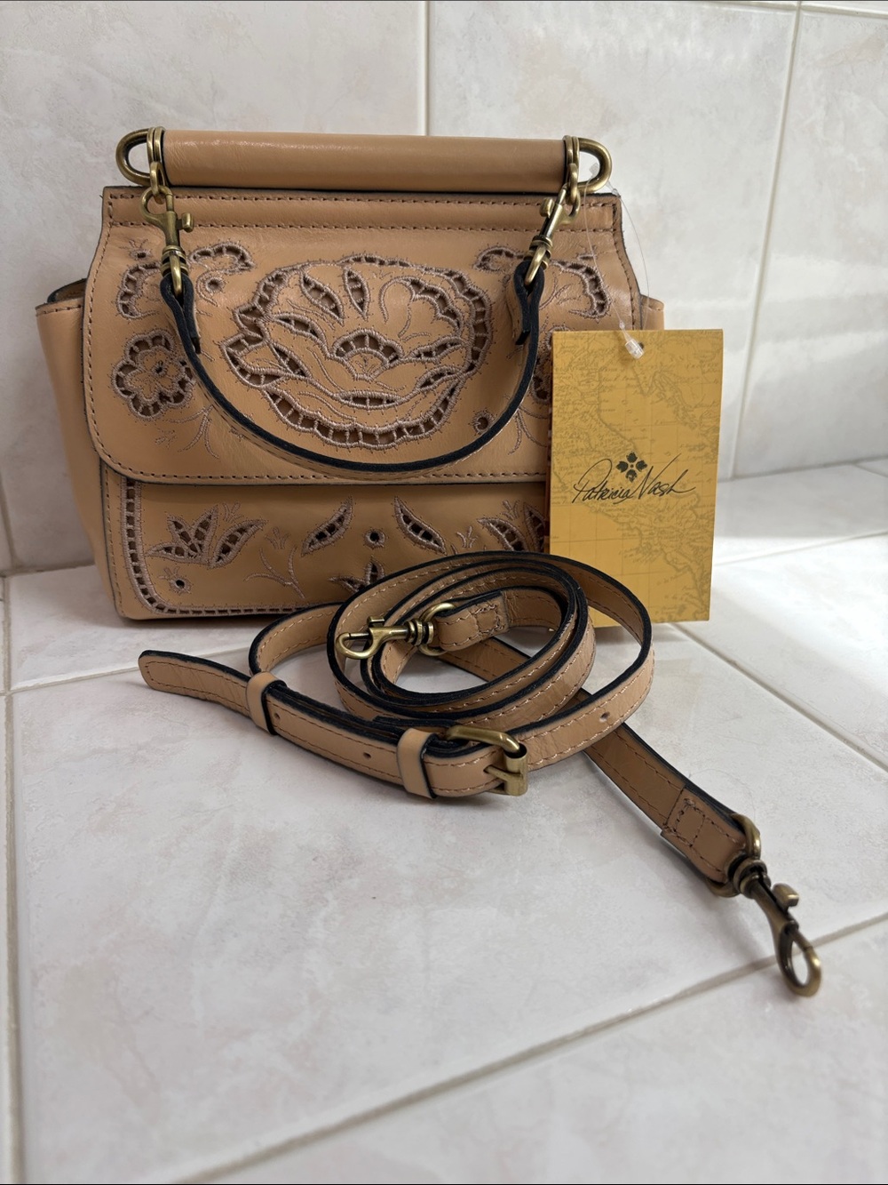 Patricia Nash French Lace Collection Annabelle Leather Satchel in Sand Shade - Picture 2 of 14